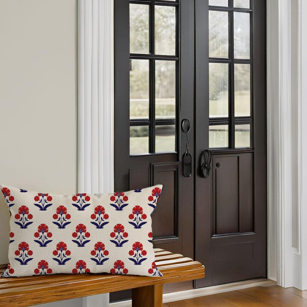 PANDICORN Block Print Throw Pillow Covers 12x20 Inch Red and Blue Vintage Boho Floral Outdoor Decorations Lumbar Decorative Throw Pillows Cases Covers for Home Living Room Couch Decor - Image 7