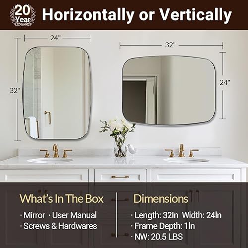 Miniatura 4 de ANDY STAR Espejo de baño de latón, 24 x 32 pulgadas, marco de metal dorado cepillado, espejo oblongo, para baño, moderno espejo de baño ovalado