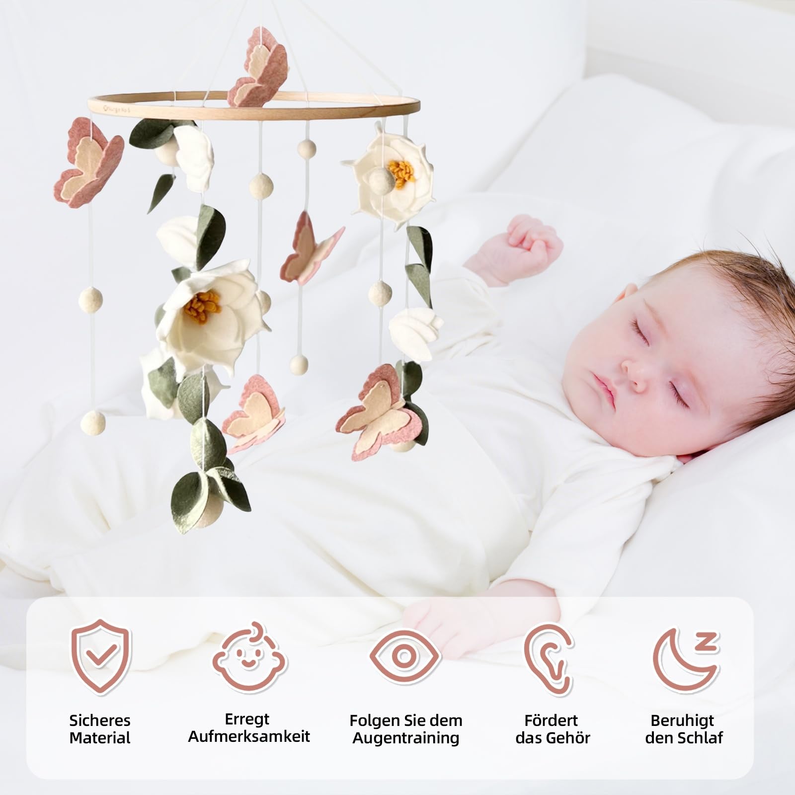 Baby Mobile - Blumen Schmetterlingen Baby Windspiele für Babybett, Mobile Baby Wickeltisch Mobile Babybett, Kinderzimmer Babyzimmer Deko, Geschenk für Baby Jungen und Mädchen