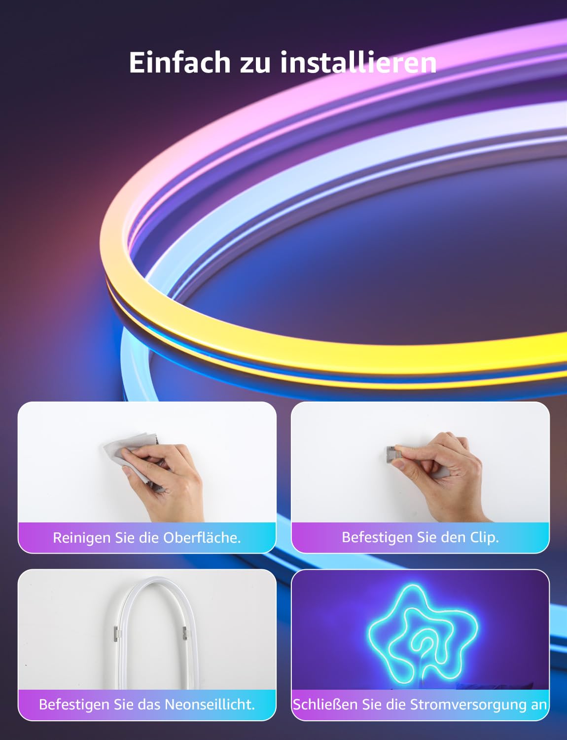 Lepro Neon AI LED Strip 6m, RGB LED Streifen mit App-, Musik- und Sprachsteuerung, kompatibel mit Alexa & Google Assistant, für Wohnzimmer, Gaming, Party, Wanddeko, Personalisierter KI-Lichtdesigner