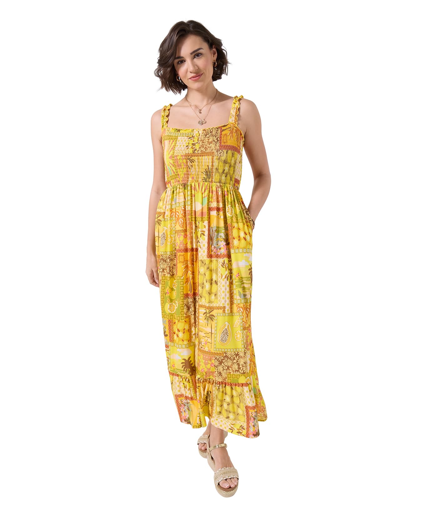 Joe Browns Women's Jersey Maxi Dress with Elasticated Straps and Shirred Bodice, Regular, Yellow, UK 8