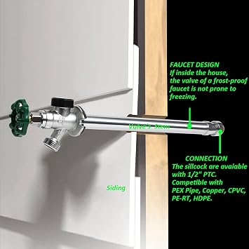STYDDI 1/2 Inch Push-to-Connect x 3/4 Inch MHT Brass Anti-Siphon Frost Free Sillcock Valve, Outdoor Faucet Competialbe with 1/2-Inch Copper, PEX, CPVC Pipe, 8-Inch Long