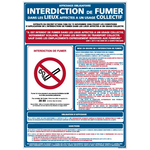 Adhésif Affichage Obligatoire Interdiction de Fumer - Dimensions 150x210 mm - Protection Anti-UV