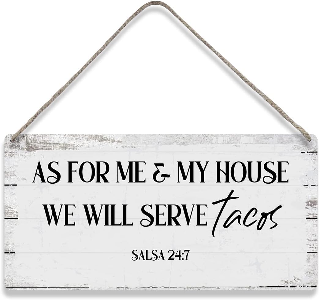 Pibonto Women's Wall Art 5X10 Inch As For Me And My House, We Will Serve Tacos Quote Sayings Home Wall Decor Wooden Signs Rustic Farmhouse Hanging Wall Plaque Sign Gift