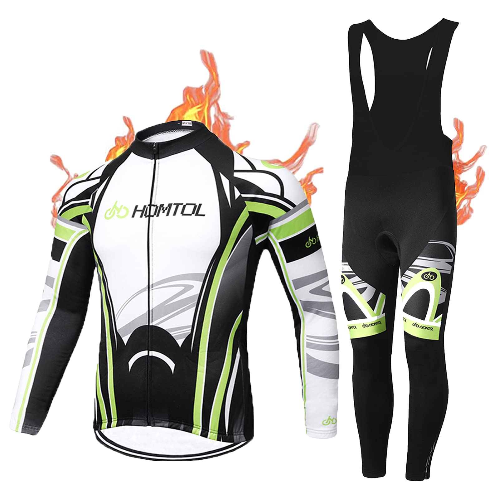Winterwielertrui voor heren, set met lange mouwen, thermisch fleece fietsshirt, slabbetje, fietsbroek, past bij klassieke fietskleding, 9D gel gewatteerde Bib broek houdt warm (TYPE-9B, M