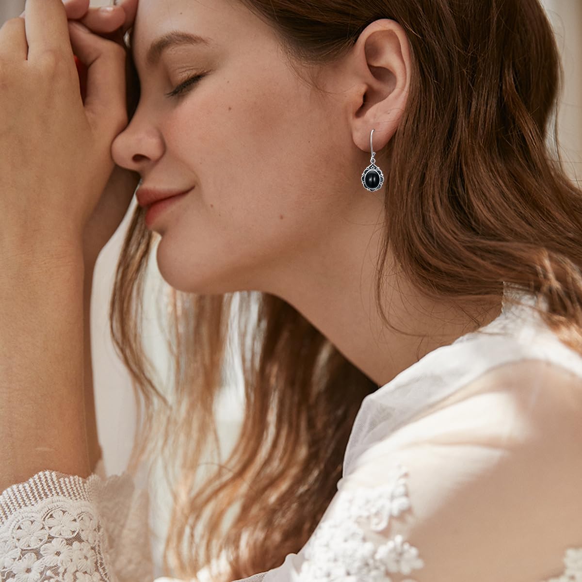 Black Onyx Earrings 925 Sterling Silver Vintage Leverback Dangle Drop Earrings for Women - Image 5