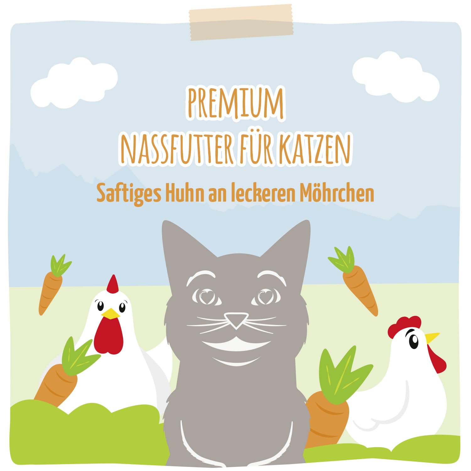 MjAMjAM - Premium Nassfutter für Katzen - saftiges Huhn an leckeren Möhrchen, 6er Pack (6 x 800 g), getreidefrei mit extra viel Fleisch