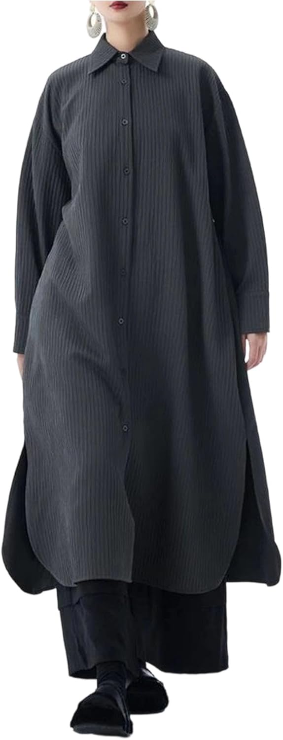 Women's Trench Coat Plus Size Long Coat Lapel Pocket Casual Spring Fall Outerwear