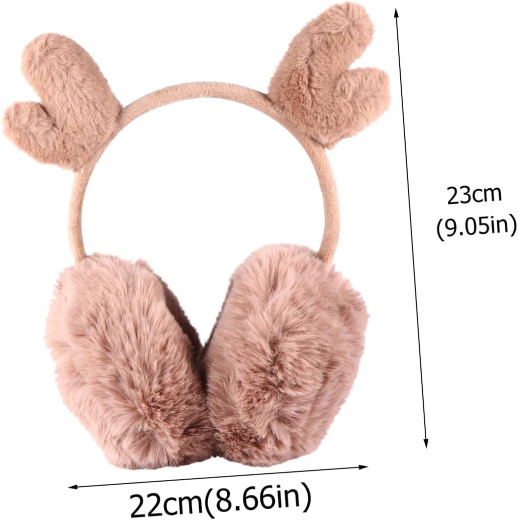 Reindeer Antlers Winter Ear Muffs Plush Foldable Ear Warmers for Women Men and Coffee Color Warm Earmuffs for Cold Weather Outdoor Use