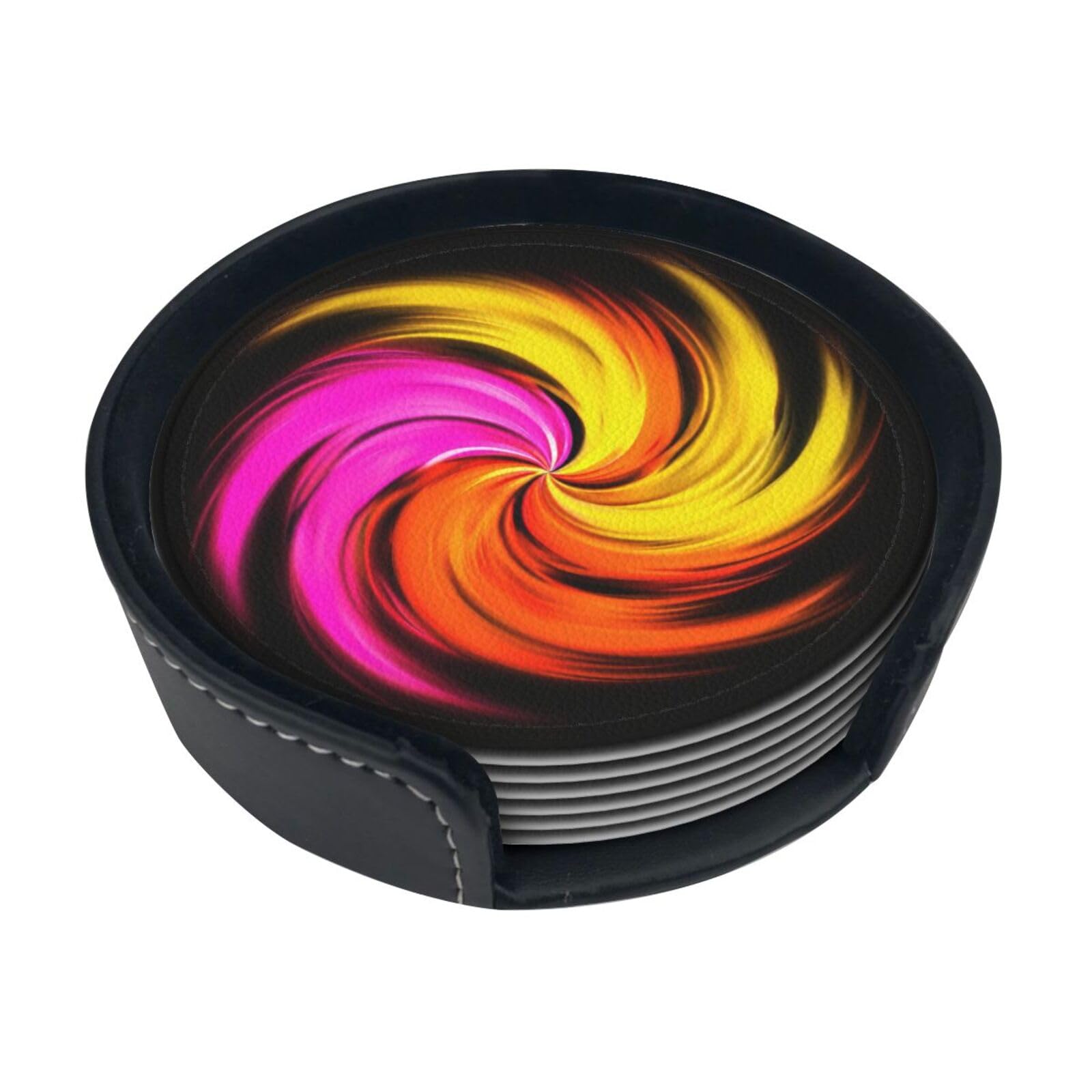 Psychedelic Swirl Leather Coasters-Set of 6 with Storage Holder