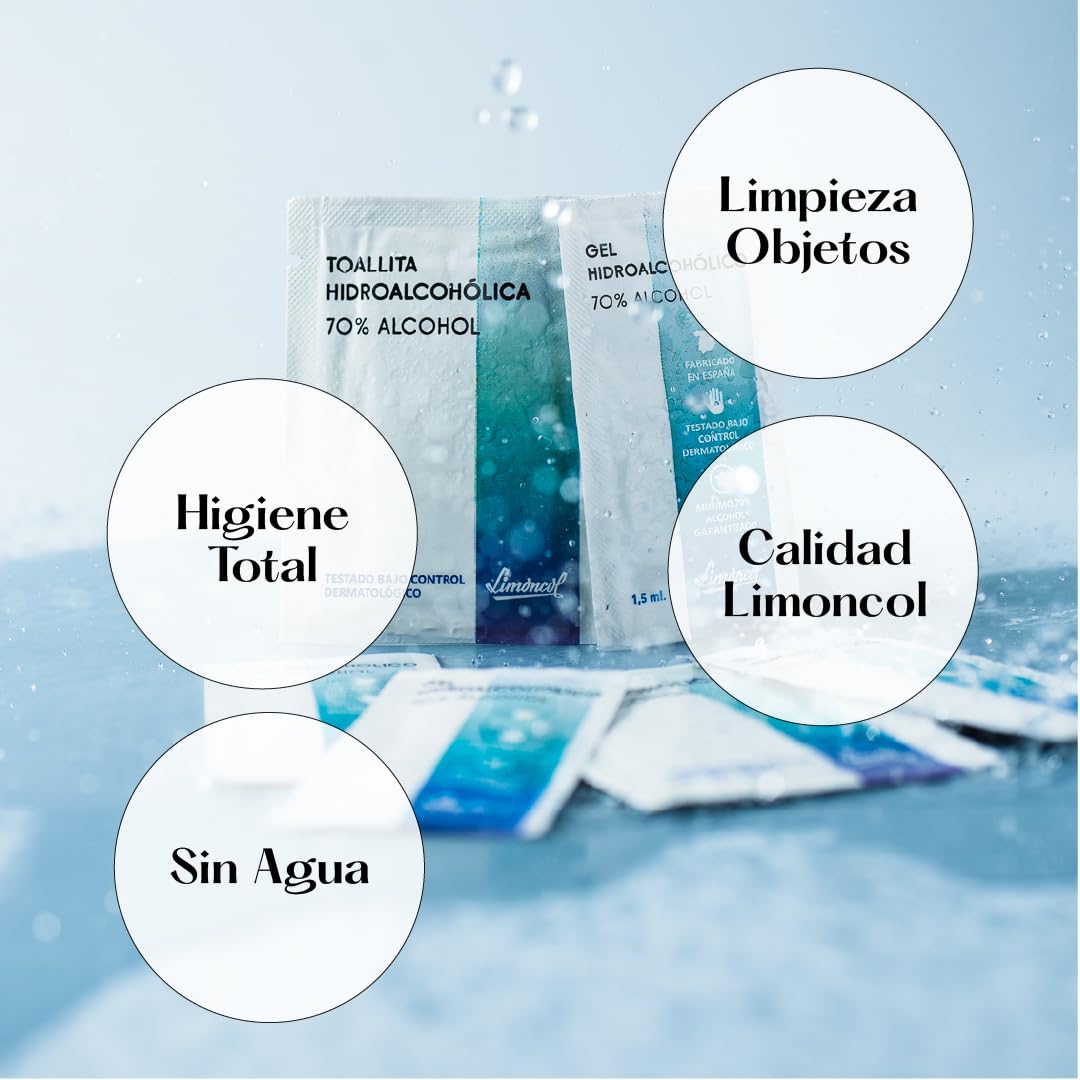 Toallitas Hidroalcohólicas Monodosis para Manos y Piel Sana, Alcohol Denat 70–72% con Glicerina, Higiene sin Aclarado, Formato Bolsillo, 100 Unidades