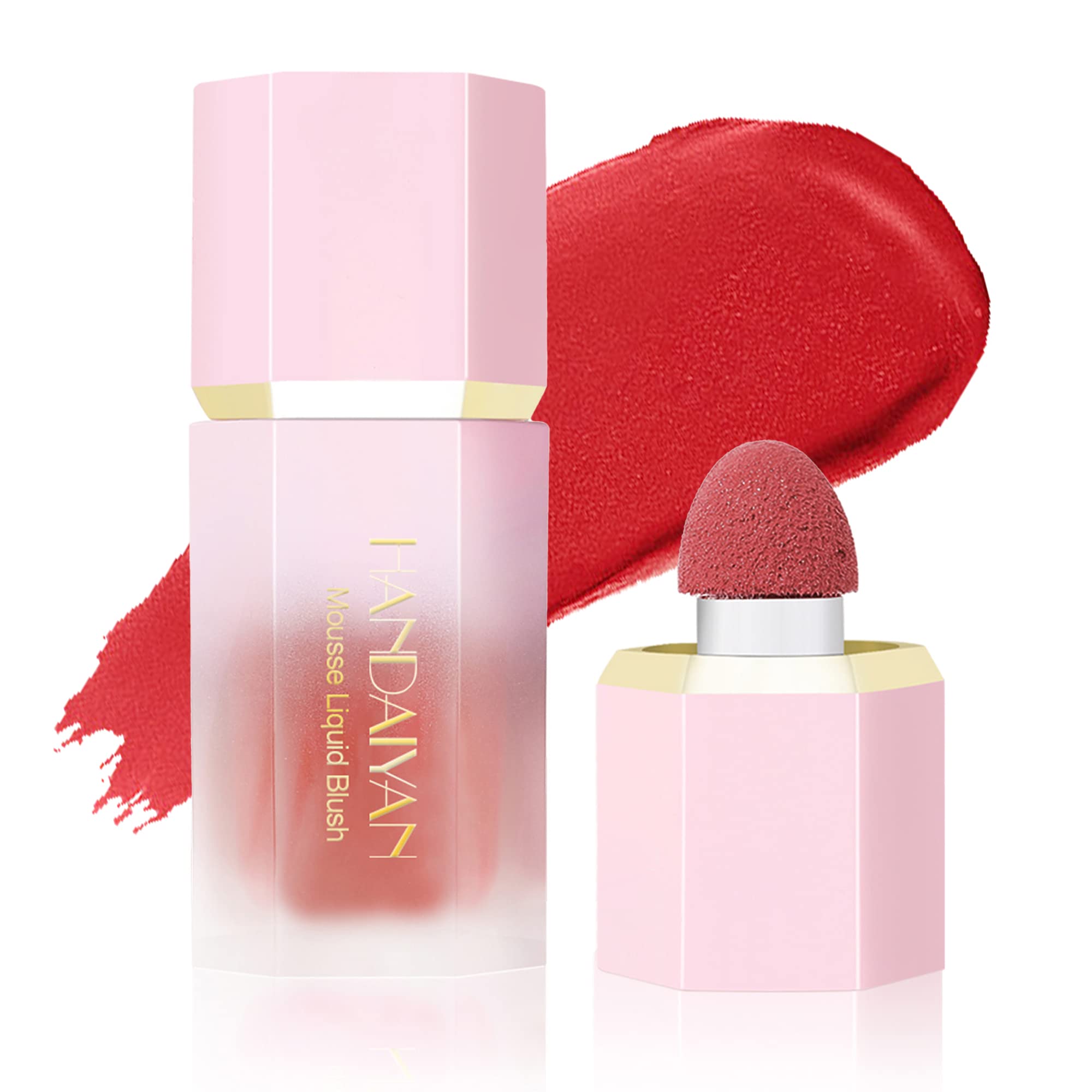 Mousse Liquid Blush, Liquid Blush Beauty Wand with Sponge Tip Easy to Apply for a Natural Radiant Look, Matte Silky Texture, Long-Lasting, Lightweight Blush Liquid Makeup (3# Coral)