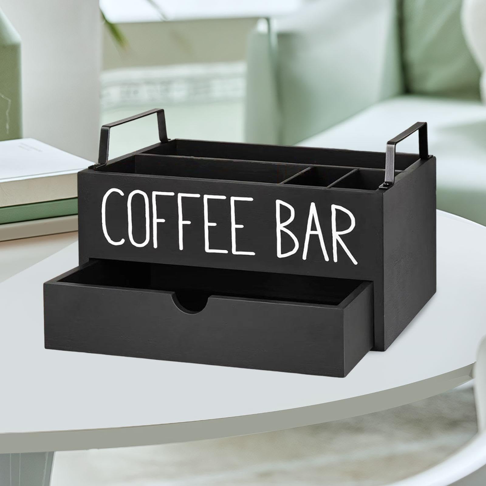 Homyl Coffee Station Organizer Holz Kaffeezubehör Organizer Kaffee Bar Accessoires Tee Beutel Halter mit Unterteilung für Küche Frühstücksraum, Style C