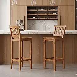 Kit 2 Banquetas Madri Alta para Balcão – Cozinha, Madeira Maciça, Envernizada, Com Encosto