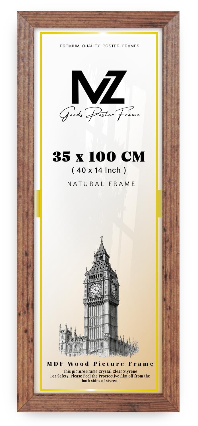MZ GOODS | MDF Wood Picture Frame (35 x 100 CM) 14 x 40 Inch for Art, Room Interiors & Wall Décor, Elegant Finish, Secure Hooks for Easy Mounting [ Rustic ]