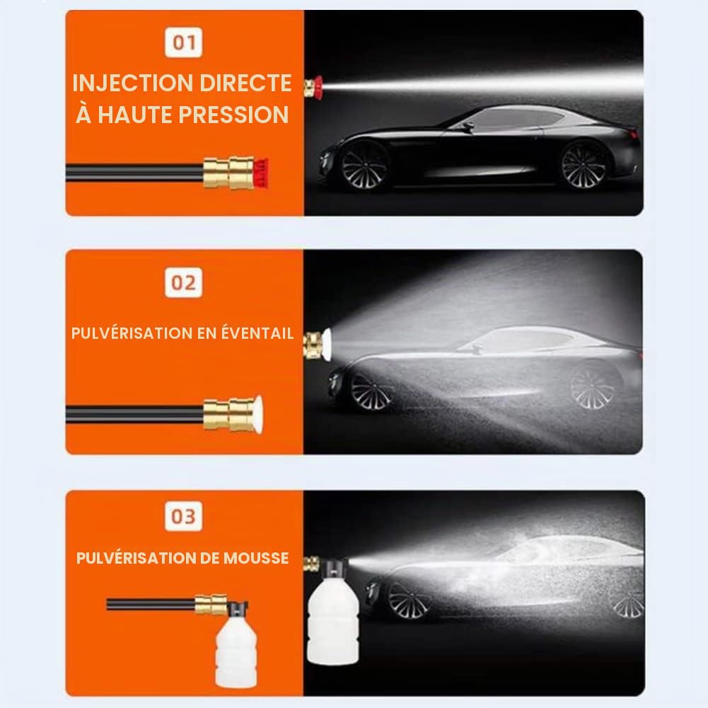 Nettoyeur Haute Pression sans Fil, Pistolet à Eau Portable avec 5m Tuyau, Nettoyeur Haute Pression sur Batterie, Pot en Mousse, Adapté pour Nettoyer Les Voitures, Sols (A-1 Batterie)