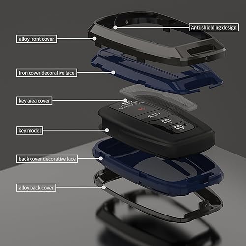 Miniatura 6 de Funda para llavero Toyota con llavero, carcasa de metal suave TPU de protección completa para Toyota 2016-2023 RAV4 Highlander Camry Corolla Avalon