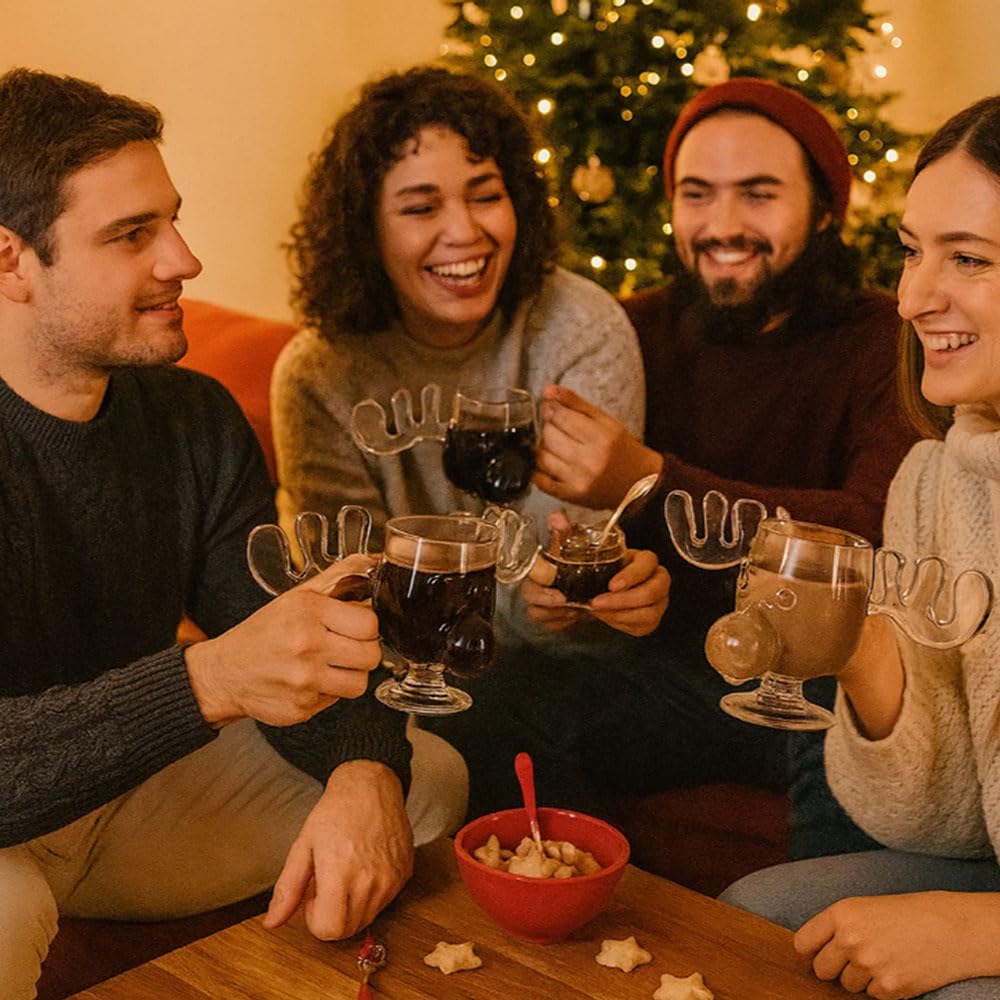 Generisch Elchgläser Set – Weihnachtsgläser 300ml Hoch & Niedrig, Moose Christmas Glass, Elk Glasses Christmas Mug, Eierlikör Gläser für Winterdrinks (3 PC Kurzstielglas)