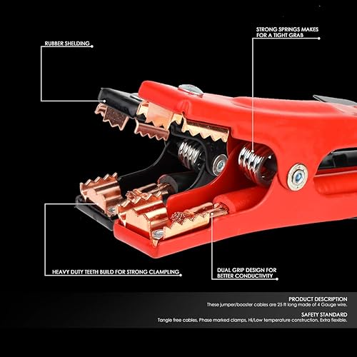 Miniatura 2 de Heavy Duty 25Ft 4Gauge Booster Cable Power Jumper 500AMP batería de emergencia arranque cochemotocicleta