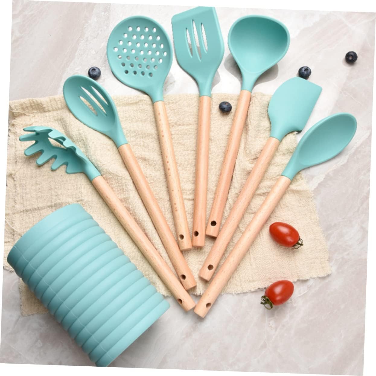 Ciieeo 2sets Cyan Cooking Utensils Set Kitchen Gadgets Comfortable Handle for Non-stick Cooking and Baking Needs for