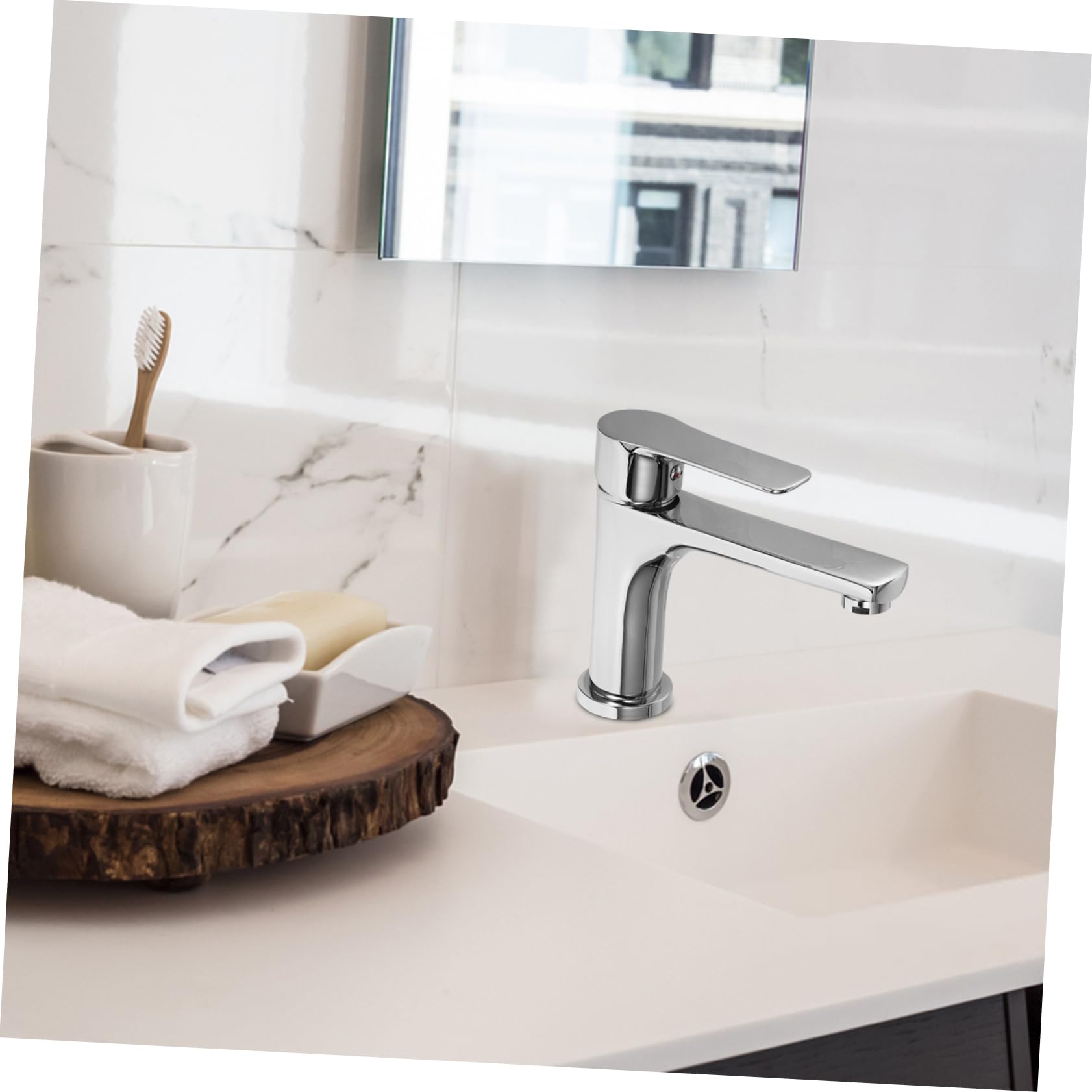 Rubinetto Monoforo Caldo Freddo in Rame Argento per Lavabo