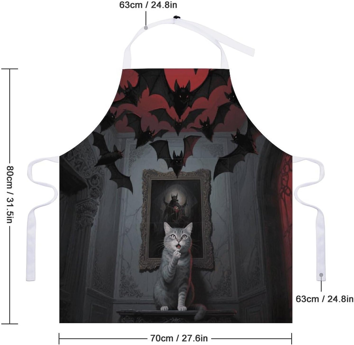 Horror Skull Theme Cat Chef Aprons for Men Women Lightweight Adjustable Bib Apron Personalized Waterproof Cooking Aprons with Pockets Funny Cute Kitchen Apron for Work Home&Gift