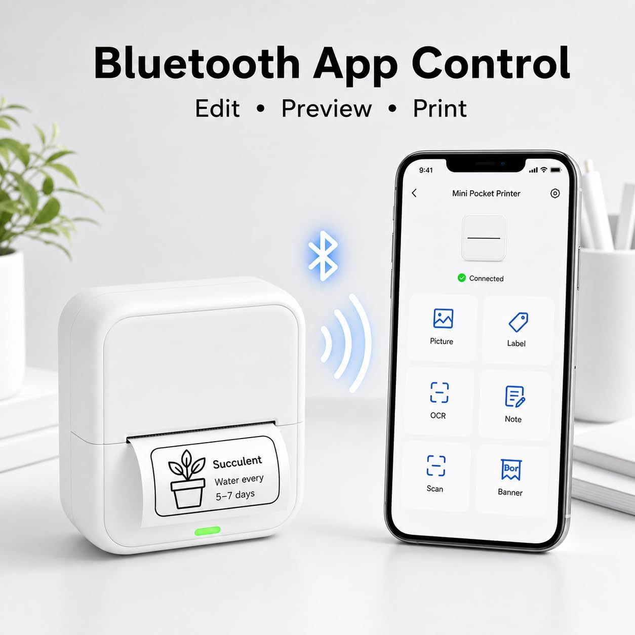 Label Maker Machine with Tape - Mini Sticker Printer Bluetooth Label Printer for Home Office Organization, Wide Waterproof Labels, Portable Thermal Sticker Maker (White) image 5