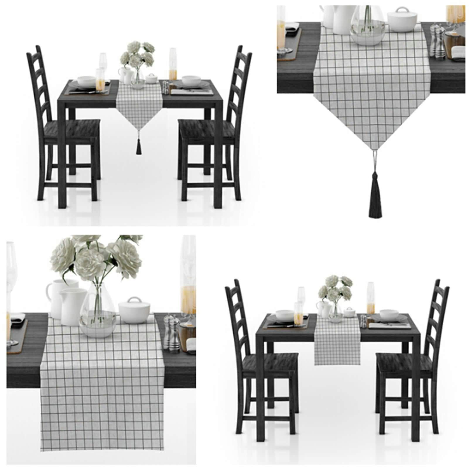 Aeici Camino de mesa de café de algodón, diseño de celosía, camino de mesa de 30 x 188 cm, moderno camino de mesa para comedor, color blanco y negro