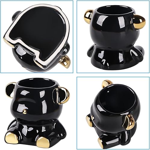 Miniatura 5 de Soporte de cerámica para brochas de maquillaje, lindo organizador de maquillaje de oso, mini organizador de brochas de cosméticos, soporte