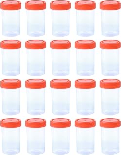 YXQ 20Pcs 60ML Sterile Specimen Cups with Lids 2OZ Screw-on Cap Red Cover Measuring Containers Seal