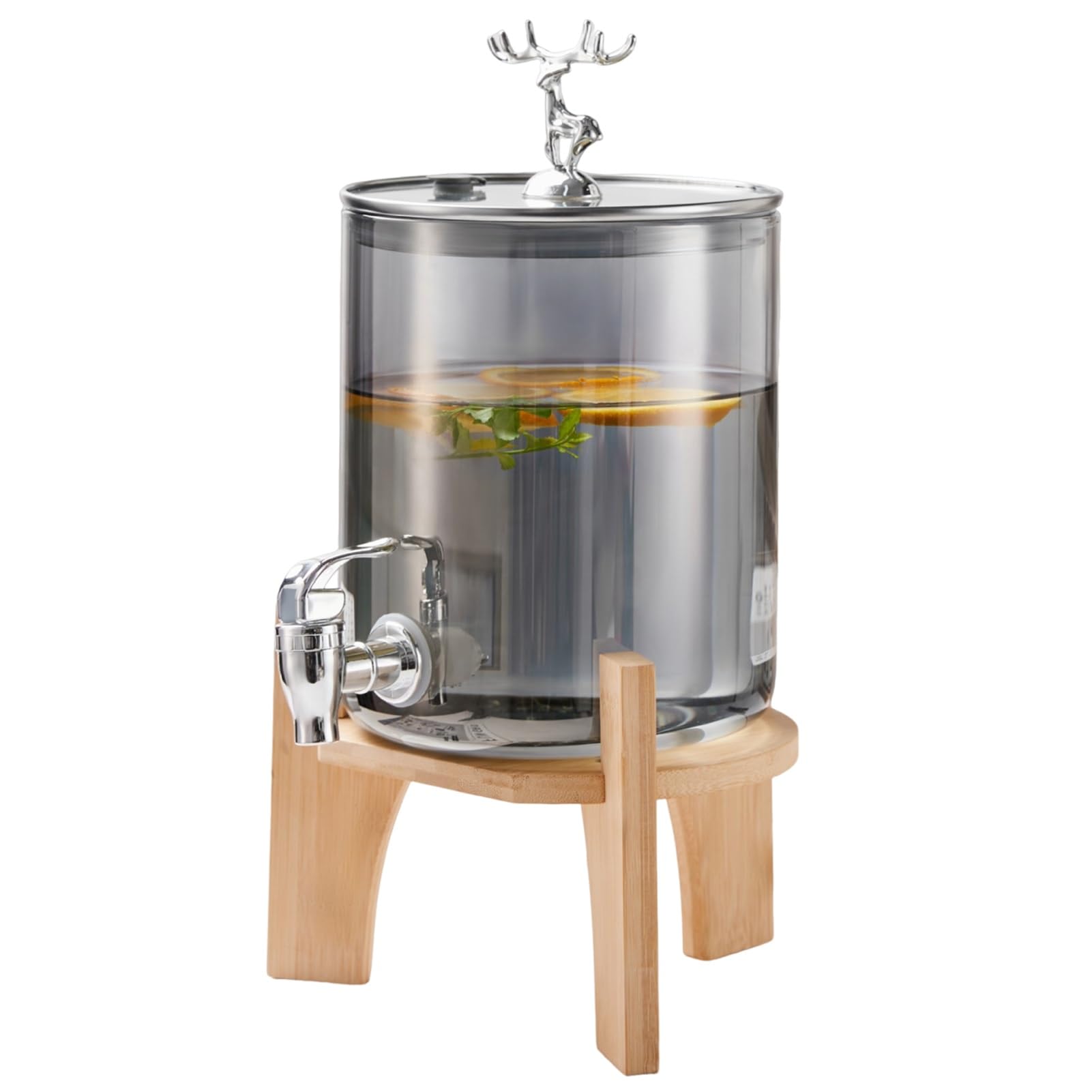 MYUYEE Glass Beverage Dispenser With Tap Stand For Cold Drinks, Lemonade, Beer, And Juice (Grey)