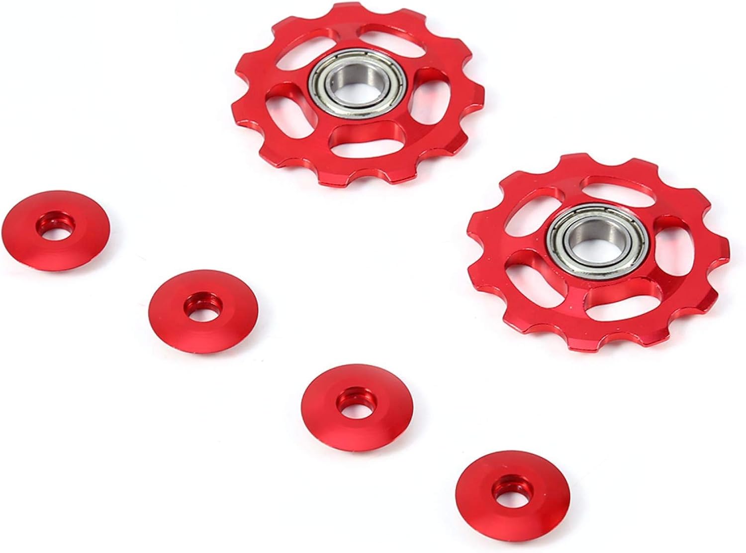 Derailleur Pulley Wheels, 2PCS 11 Speed Replacement Set, Wheel Assembly for Mountain Biking Road Cycling Commuting Bike Repair Activities(red)