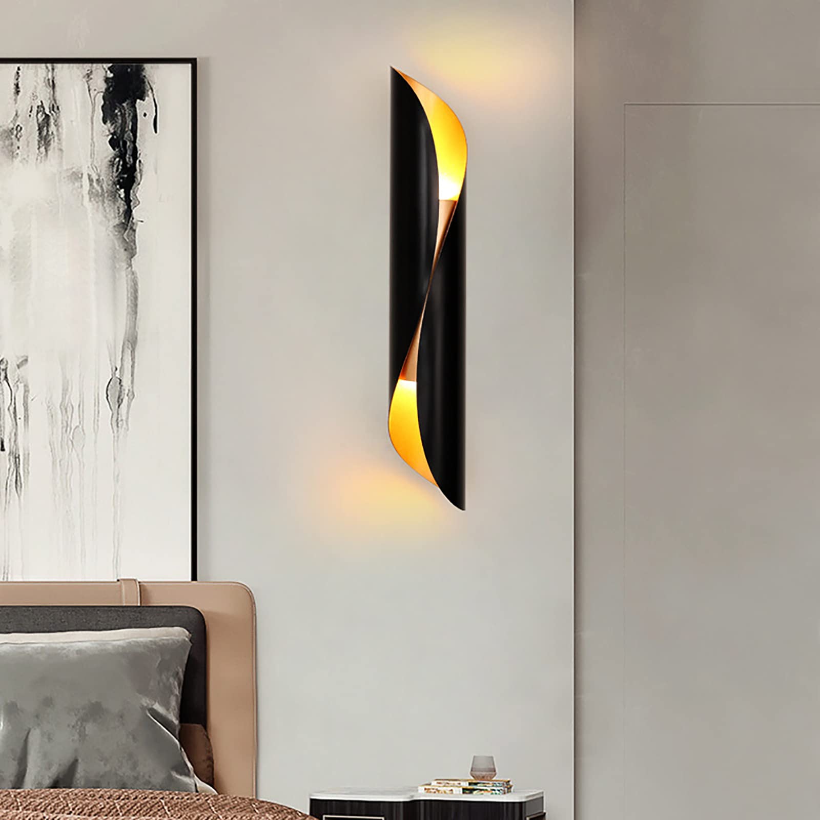 Générique Moderne LED-Wandleuchte, Spirale, Schwarz, 2 Stück, für den Innenbereich, oben und unten, für Wohnzimmer, Schlafzimmer, Flur, Veranda