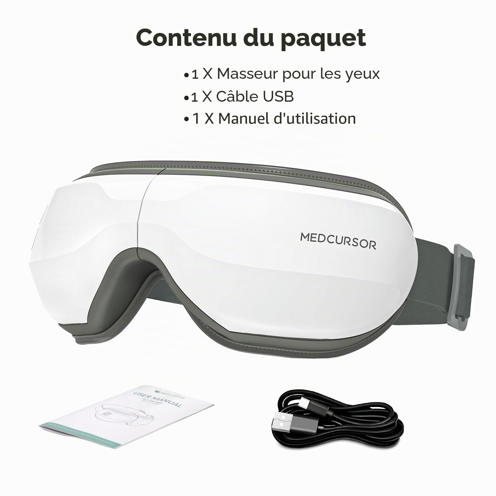 Medcursor Masseur Oculaire avec Chaleur, Masseur Masque Yeux avec Musique et Compression, Soulagement Fatigue Oculaire, Sécheresse, Amélioration Sommeil, Cadeau Homme & Femme