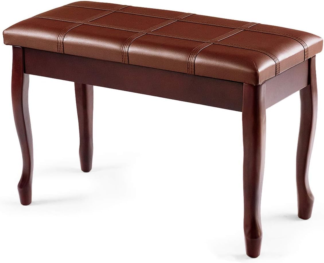 GOPLUS Banco para Piano Doble de Madera con Asiento Acolchado, Taburete de Piano de 2 Plazas con Compartimento de Almacenaje, 75x35x49cm, Carga Máxima 180KG