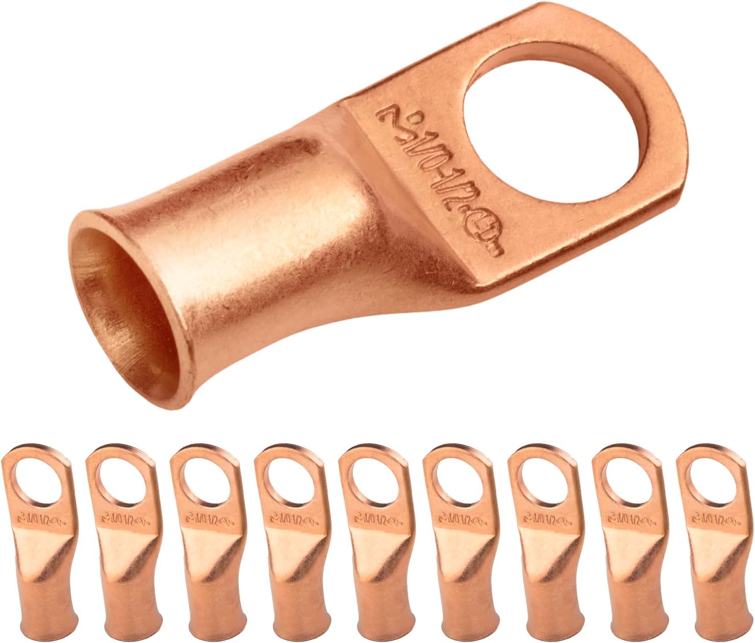 SELTERM 10pcs 1/0 AWG - 1/2" Stud - Battery Lugs, Heavy Duty Wire Lugs, Ring Terminals, Battery Cable Ends,0 Gauge Terminals, UL Bare Copper Eyelets Electrical Battery Terminal Connectors