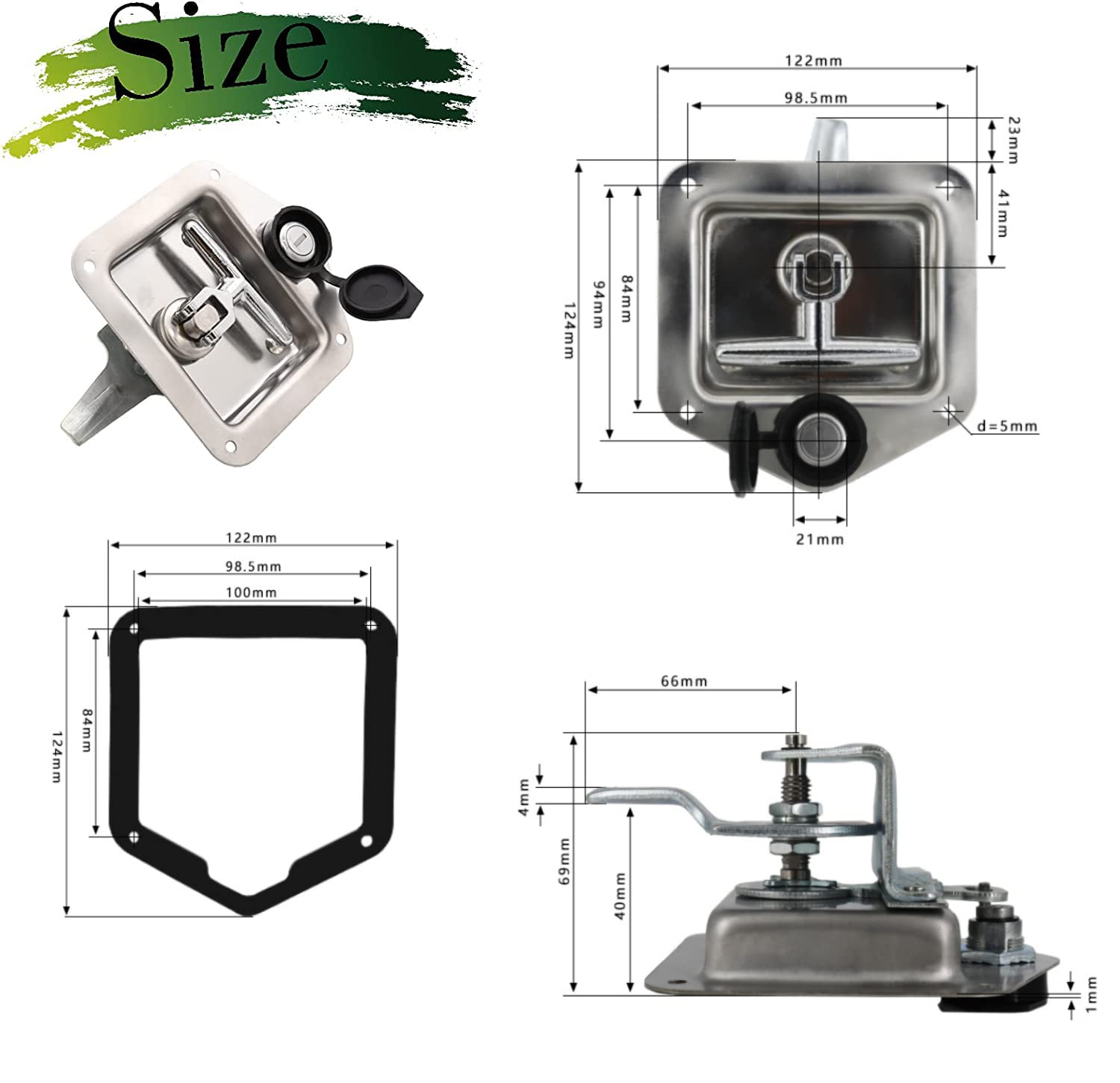 Lot De 2 Loquets En T Acier Inoxydable Pour Boîte à Outils Camion/caravane - Avec 4 Clés Et Joints - Réglable