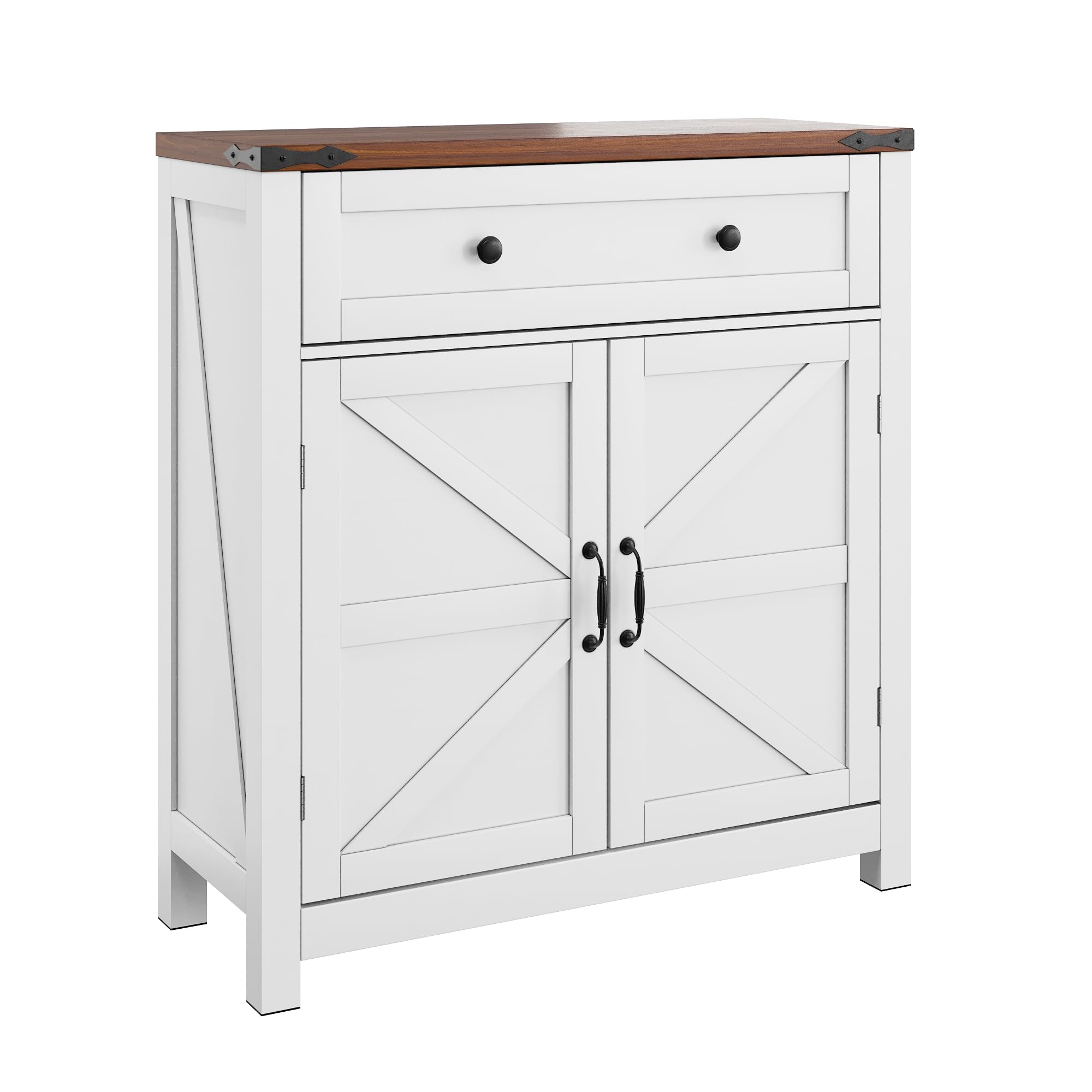 Daxue 30” Farmhouse Console Table with Drawers and Cabinet White Sofa Table Wood Sideboard with Adjustable Shelves, Accent Table for Entryway Living