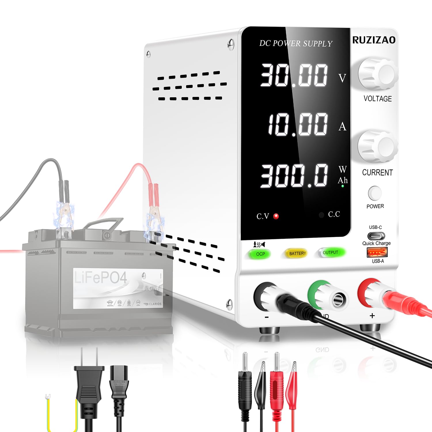 A安定化電源 30V 10A 4桁電圧電流電力表示 エンコーダ調整 デスクトップ Amazon | RUZIZAO 安定化電源 30V 10A 4桁電圧電流電力表示 エンコーダ