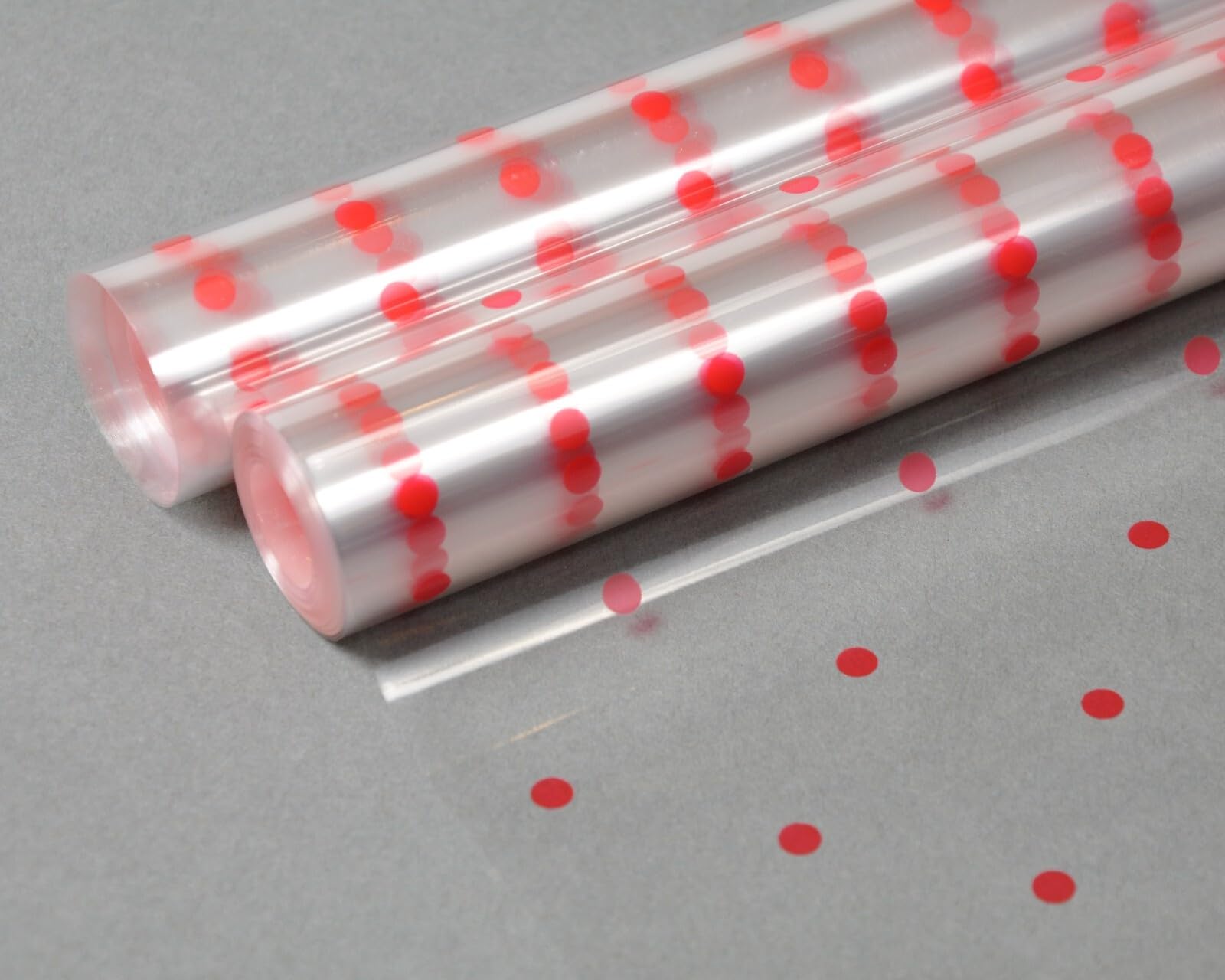 Cellophane Wrap Hamper Florist Film - 800mm Wide x 10m Long - 2 Rolls (20m) - Red Dot | Wrapping Paper & Gift Wrap for Bouquets, Baskets & Hampers – Supplied On a Roll with No Cardboard Core