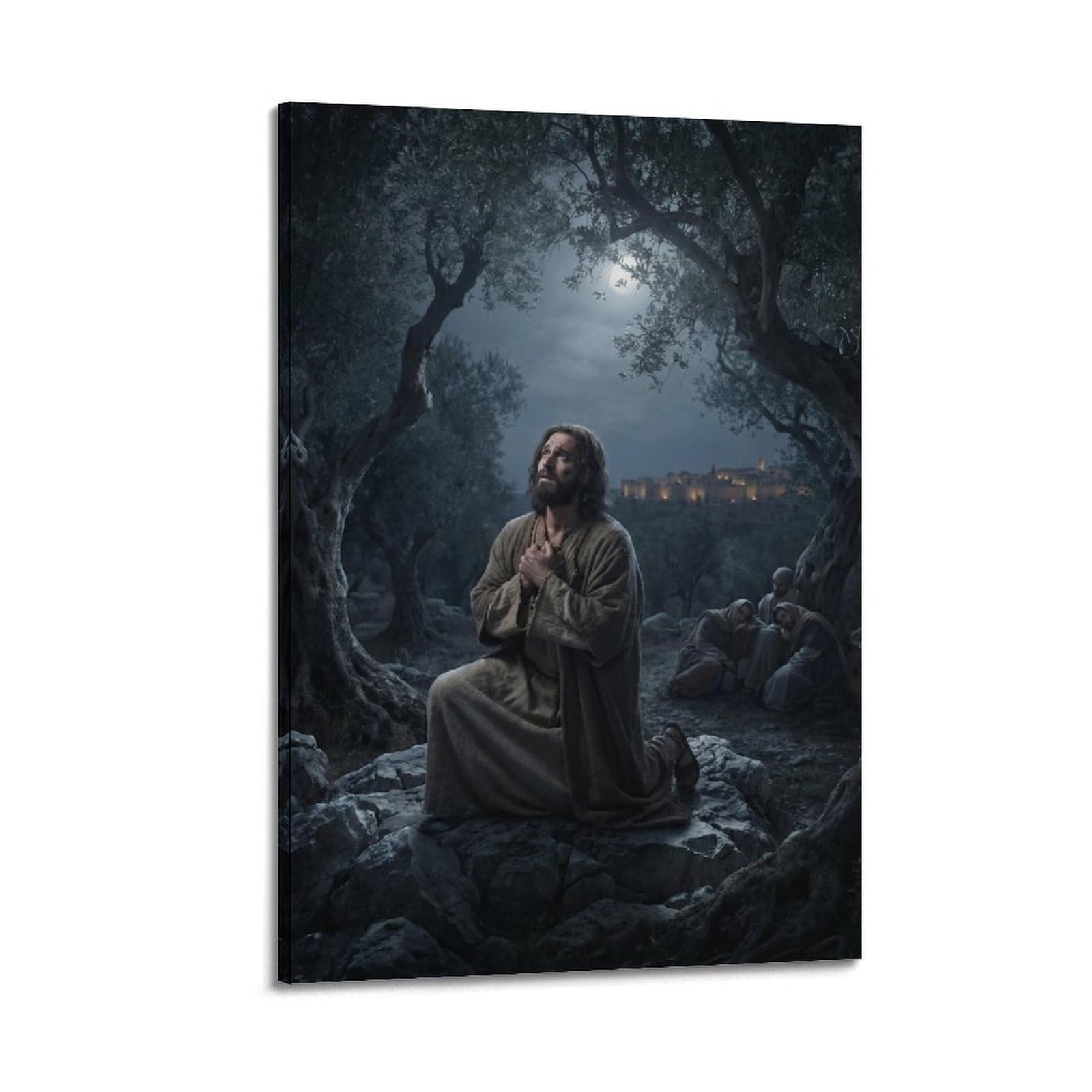 OKNGB Religious Bible Poster Jesus Praying in The Olive Garden Decorative Painting Canvas Art Picture 24x36inch(60x90cm)
