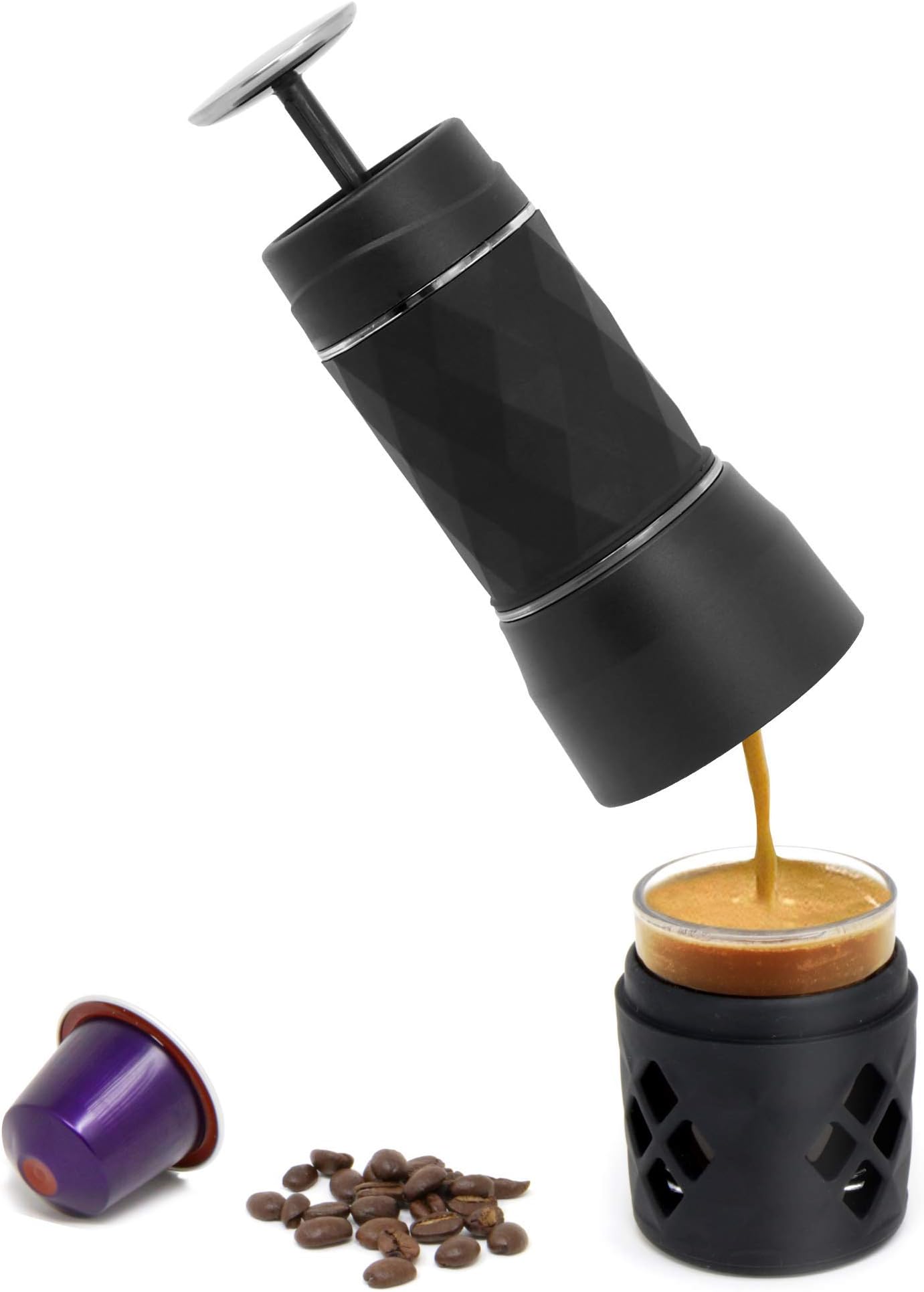 2 In 1 Portable Espresso Maker | Nespresso Capsule Pod & Ground Coffee Compatible | Manual Mini Travel Coffee Machine Flask | Pukkr