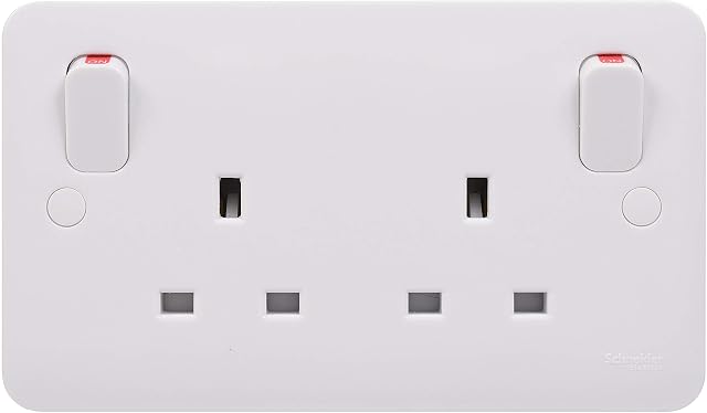 Schneider Electric Lisse White Moulded - Switched Double Power Socket, Double Pole 13A, GGBL3030S, White