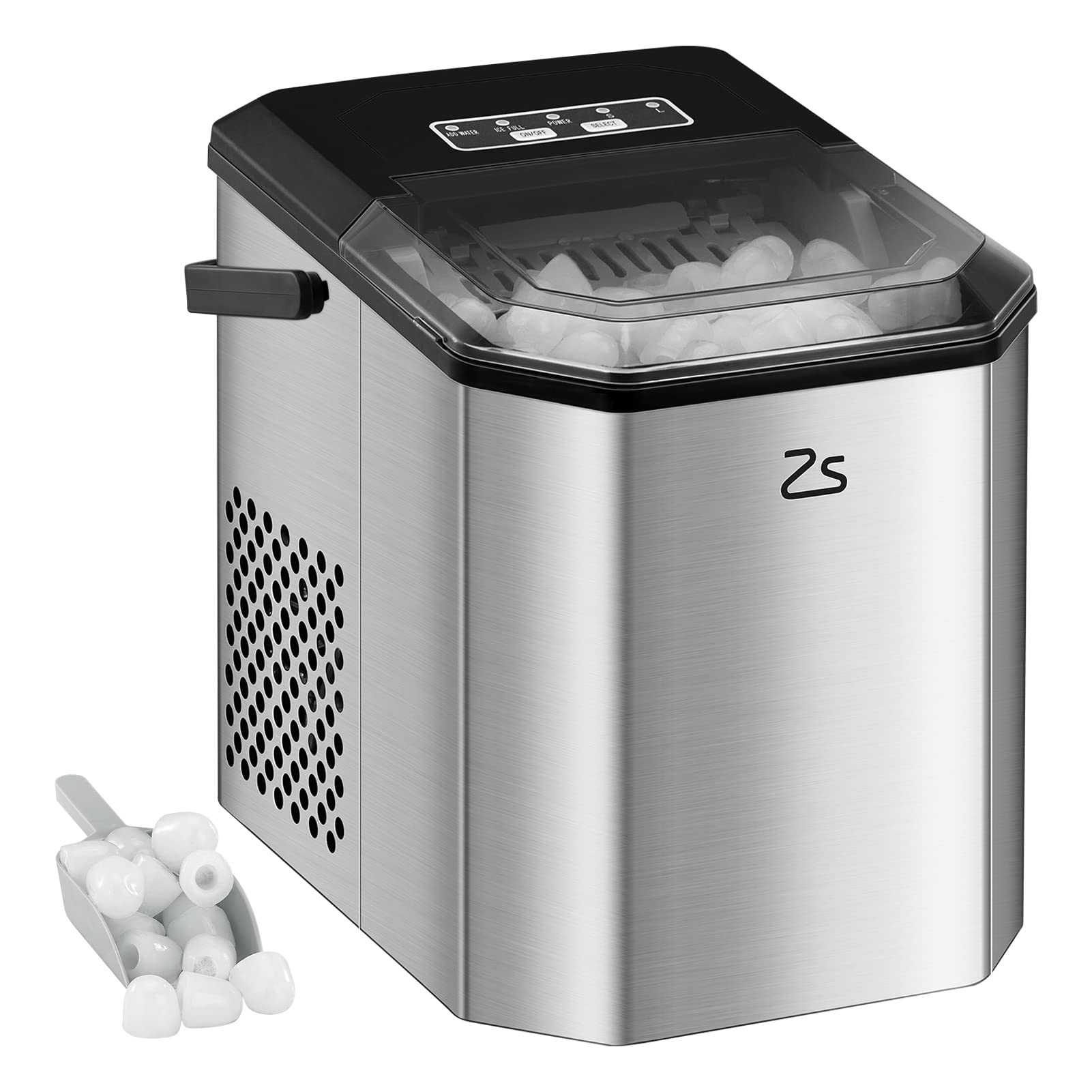 Garvee Macchina per cubetti di ghiaccio compatta – 12kg/24h, 9 cubetti in 6 minuti, funzione autopulizia, 120W, con paletta e cestello – Ideale per feste, ufficio, bar, camper – Conforme alle
