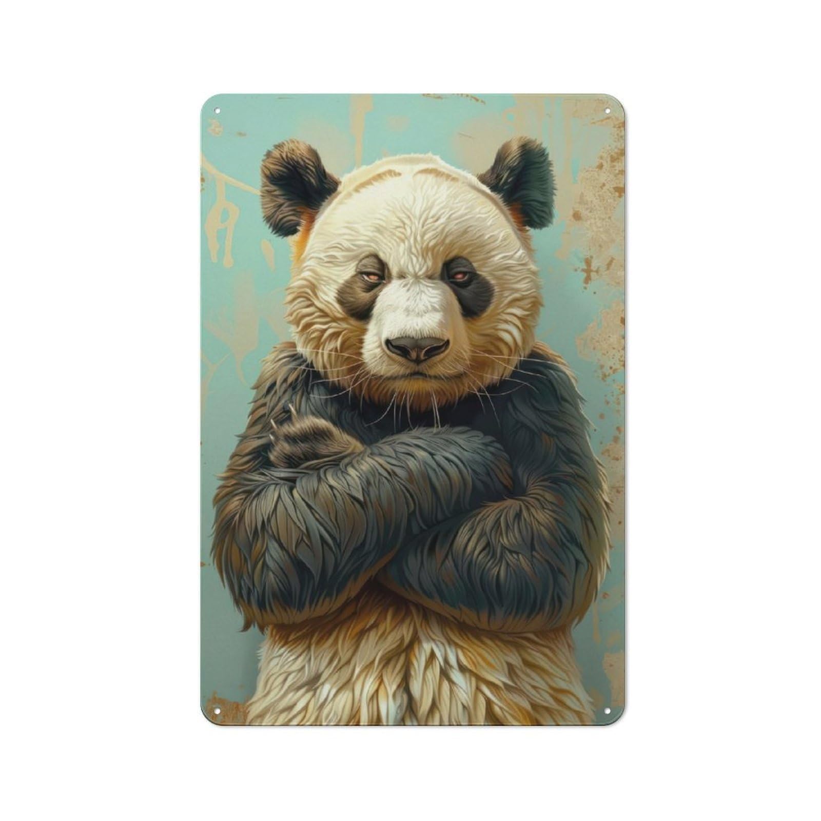 Junmoney Pensive Panda Tin Sign 30X20cm With For Living Room Wall, Retro Decor, Autumn Wall Decor For Living Room Decor Lovers