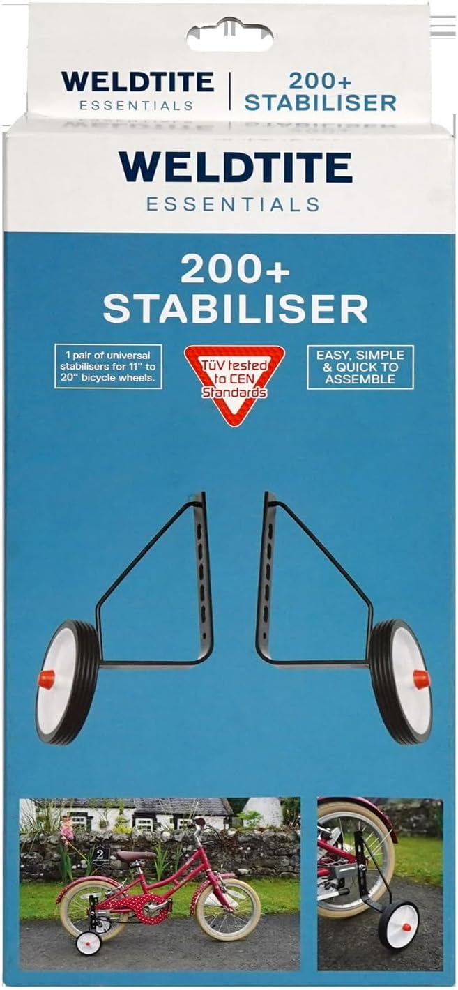 WELDTITE Essentials Adie 200 Plus Stabiliser for Bikes - Compatible with 11" to 20" Wheels - 1 Pair