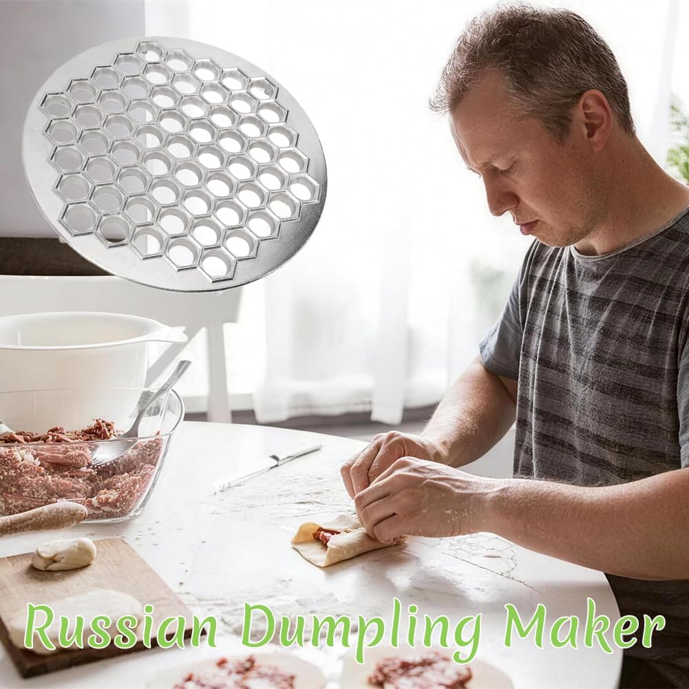 Russian Dumpling Maker, 61 Holes Aluminum Alloy Ravioli Maker Dumplings Mold Pelmeni Making Tool Ravioli Cutter for Home Restaurant Kitchen Supplies(33.5cm）