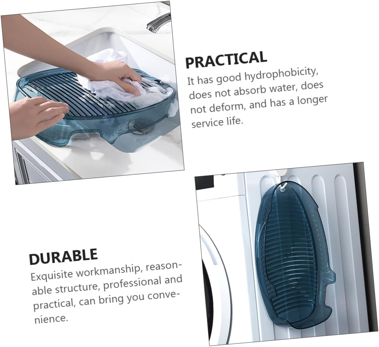 Beavorty Thickened Non-Skid Laundry Washing Board Portable Hand Washing Board for Socks and Underwear Designed for Easy Cleaning with Wavy Surface for Home and Travel
