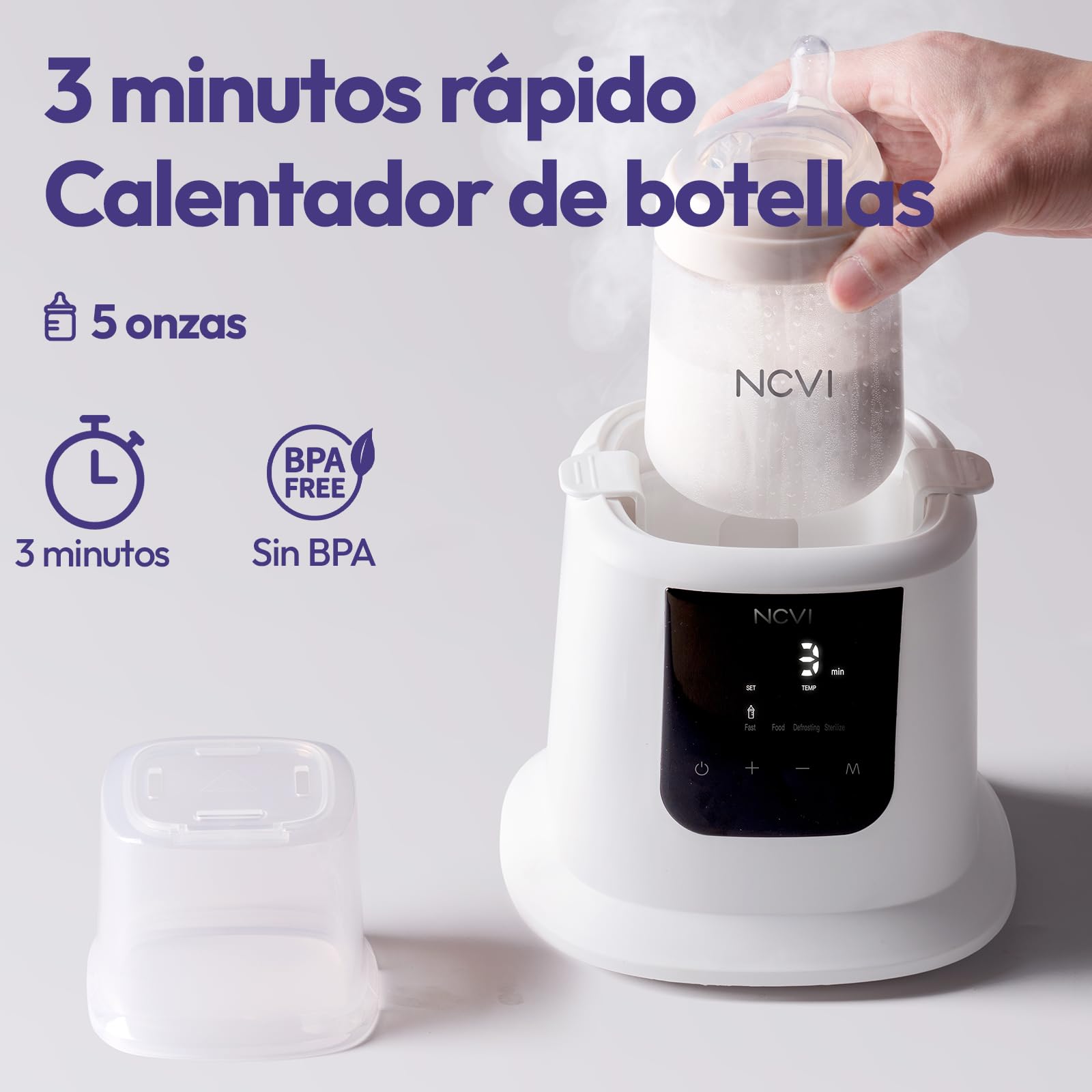 NCVI Calentador de biberones, Calentador rápido de leche, Descongelación, Calentador de alimentos, Esterilizador, Control de temperatura, Apagado automático, Sin BPA, Leche materna y alimentos