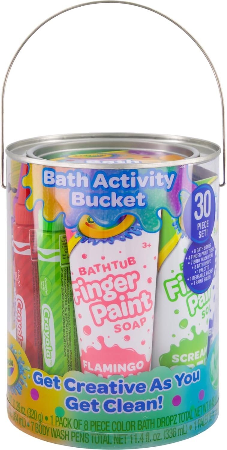 Crayola Bath Tub Mini Paint Set 9 Piece Art Kit - Brushes, Sponges, & Wash Away Finger Paints, Blue Yellow & Red Color Tub Fingerpaints
